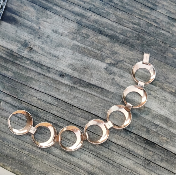 Vintage Vermeil Sterling Silver Gold Circle Bracelet - Picture 8 of 10